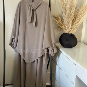 2 piece Khimar set jazz fabric Taupe