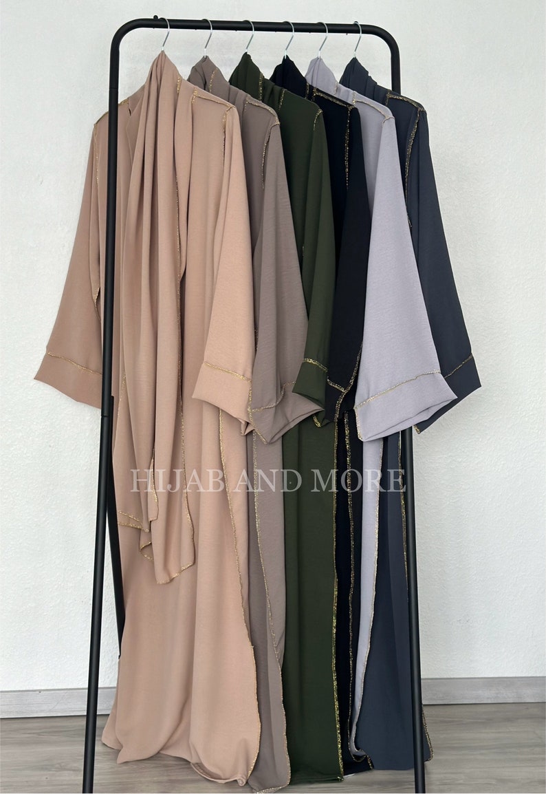 Abaya mit angenähten Schal und glizerrand Bild 2