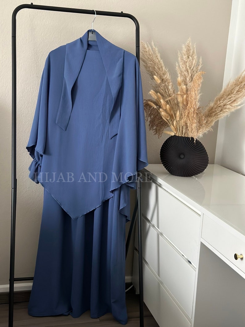 2 teiliges Khimar Set Jazz stoff Jeansblau