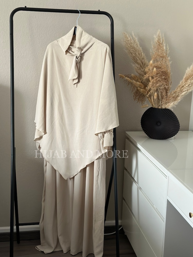 2 piece Khimar set jazz fabric Beige