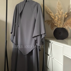 2 piece Khimar set Medina fabric Gray