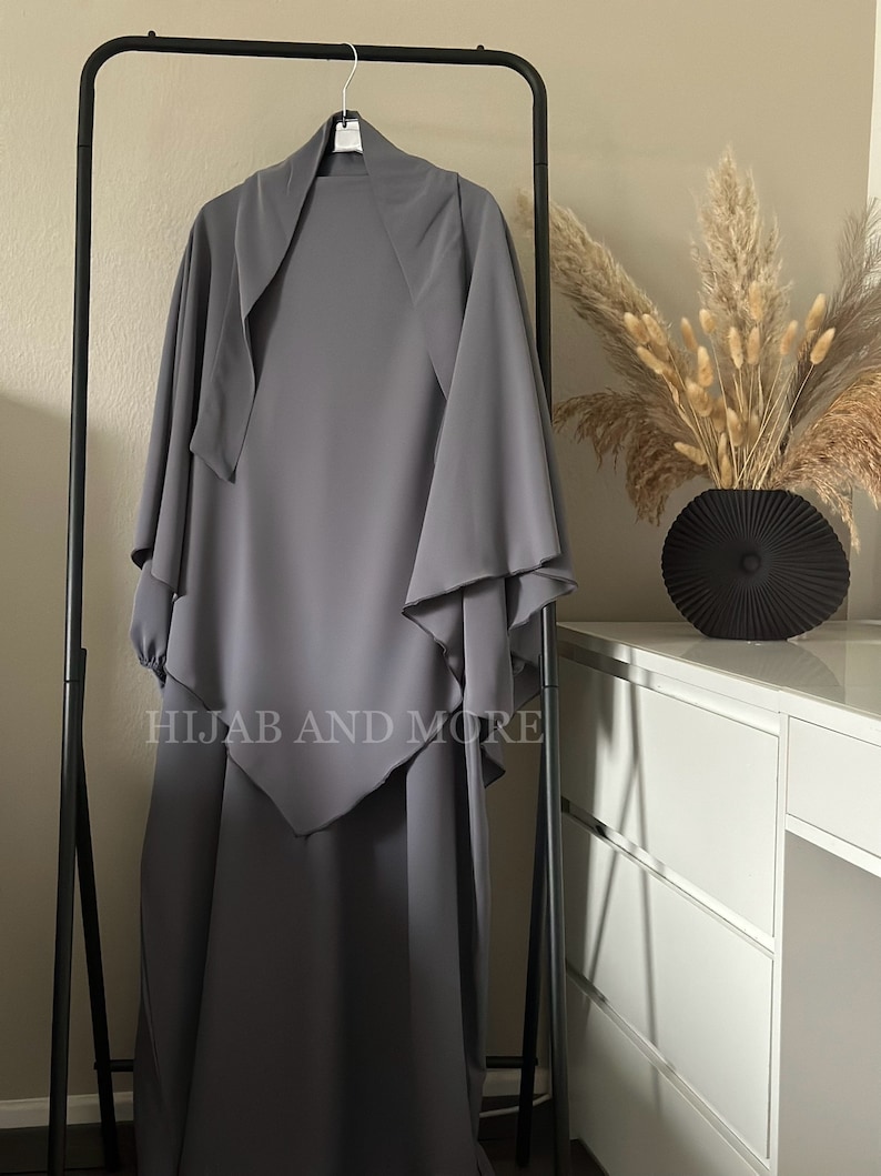 2 piece Khimar set Medina fabric Gray