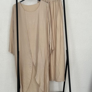 Two-piece viscose trouser suit Beige