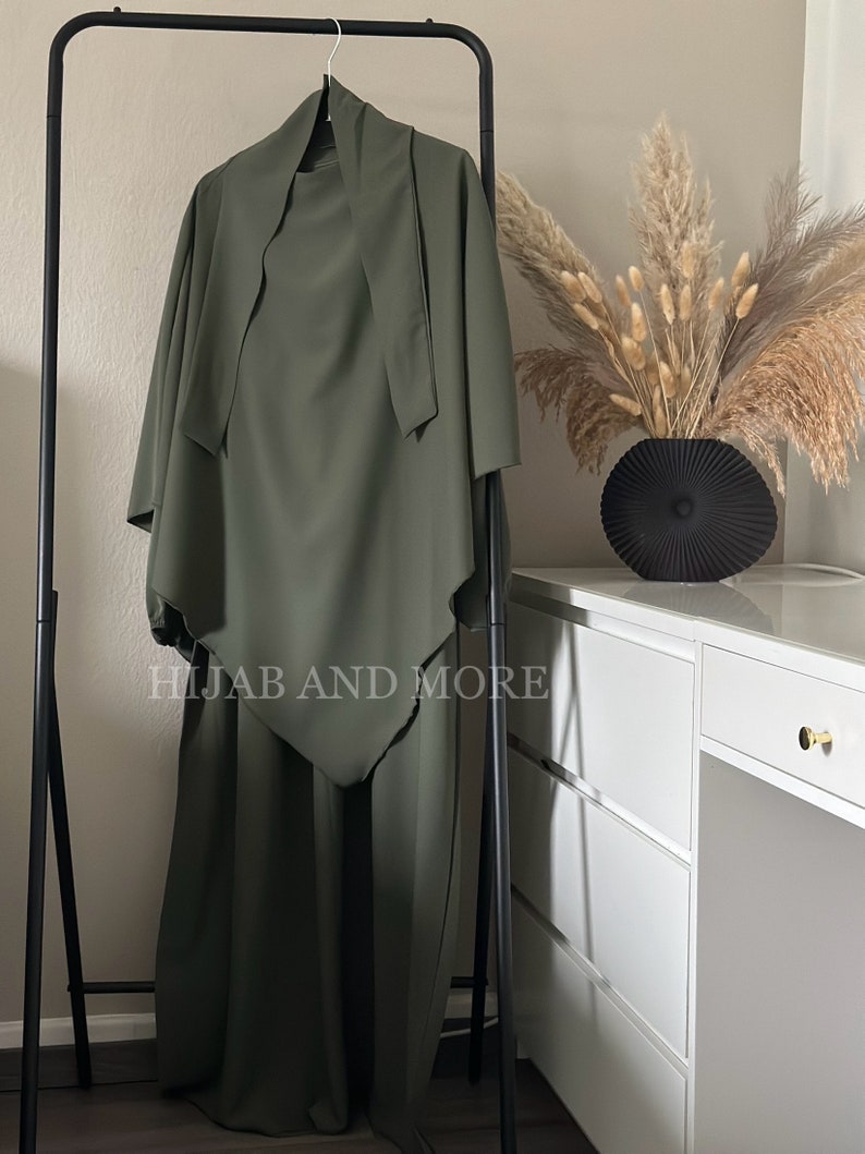 2 piece Khimar set Medina fabric Kaki