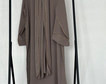 Abaya with attached scarf and glitter edge