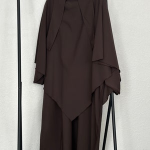 2 piece Khimar set Medina fabric Brown