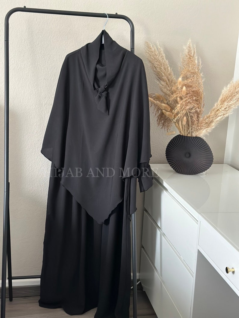 2 piece Khimar set jazz fabric Black