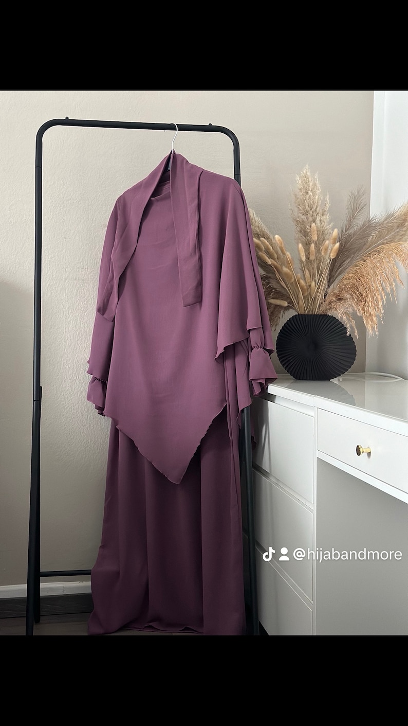 2 piece Khimar set jazz fabric Purple