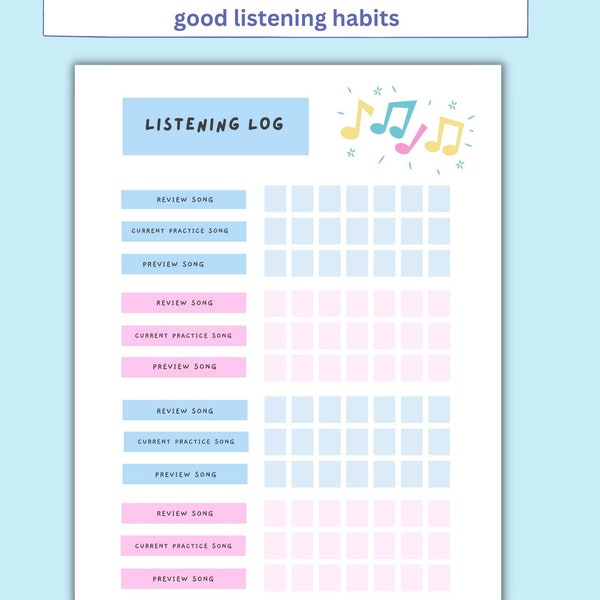 Suzuki Listening Log | Printable Sticker Chart for Music Students & Teachers