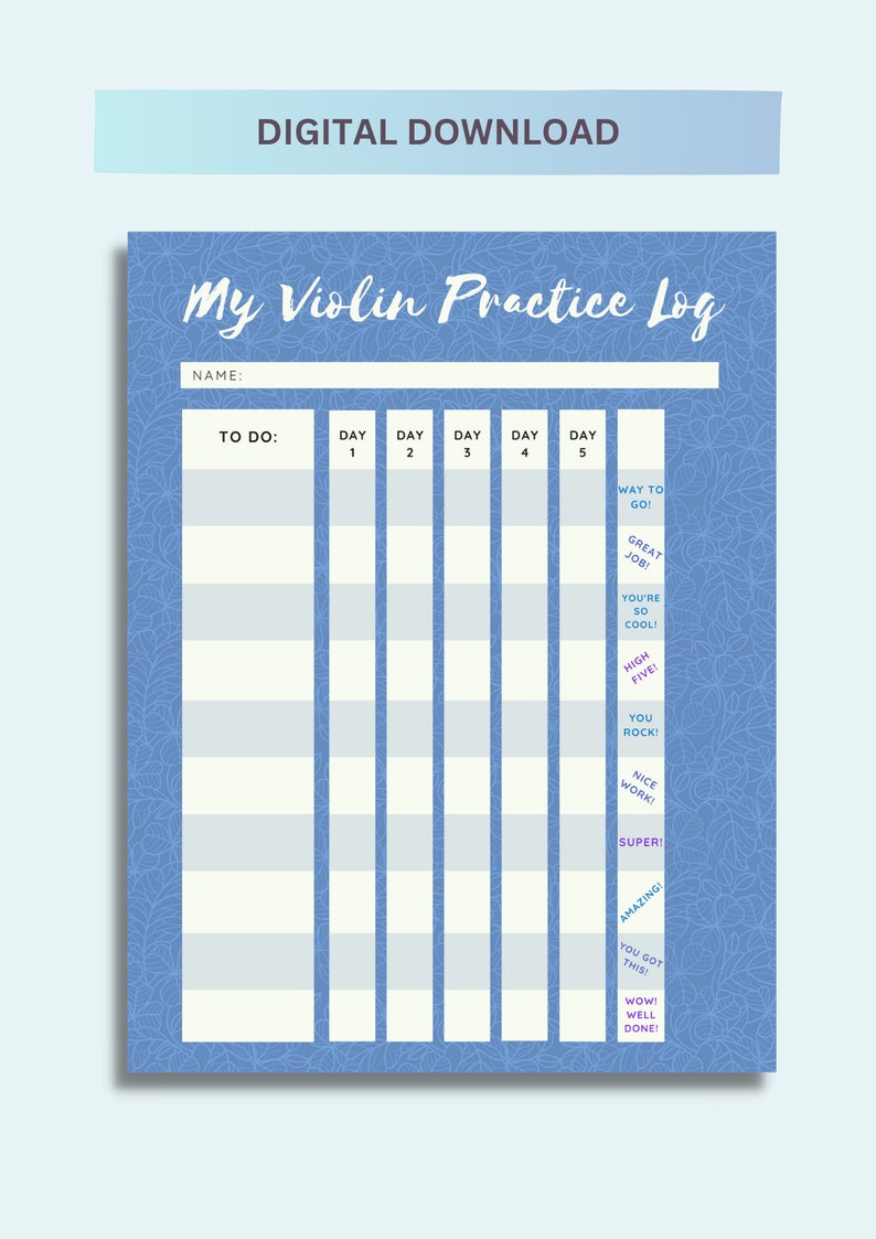 My Violin Practice Log Printable Sticker Chart for Music Students