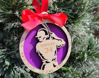 Enfeite de natal de softball personalizado, enfeite de softball para jogador de softball