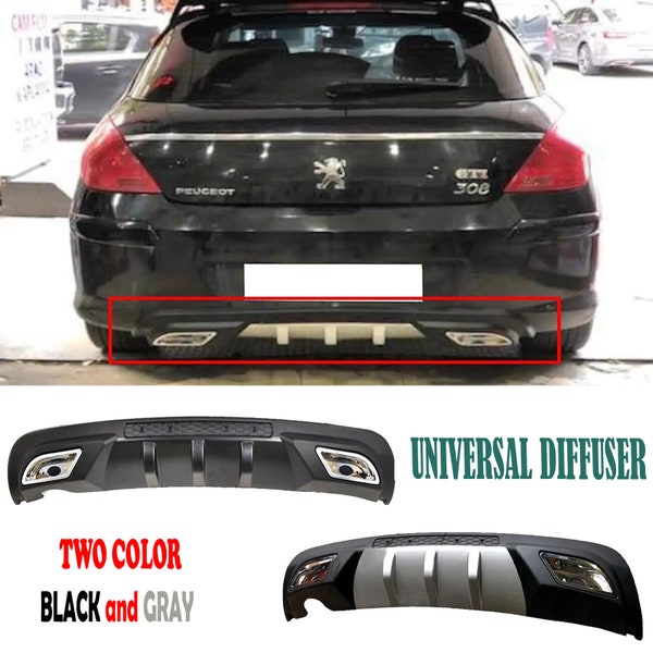 For Peugeot 308 Rear Diffuser Black or Gray Chrome Exhaust Rear Bumper Trunk Diffuser