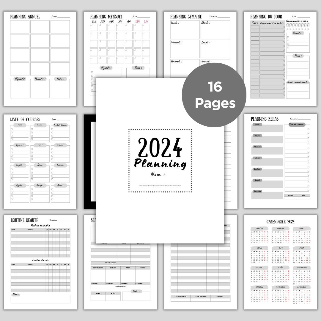 Lots de plannings minimalistes 2024 16 pages PDF à télécharger A4/A5/US
