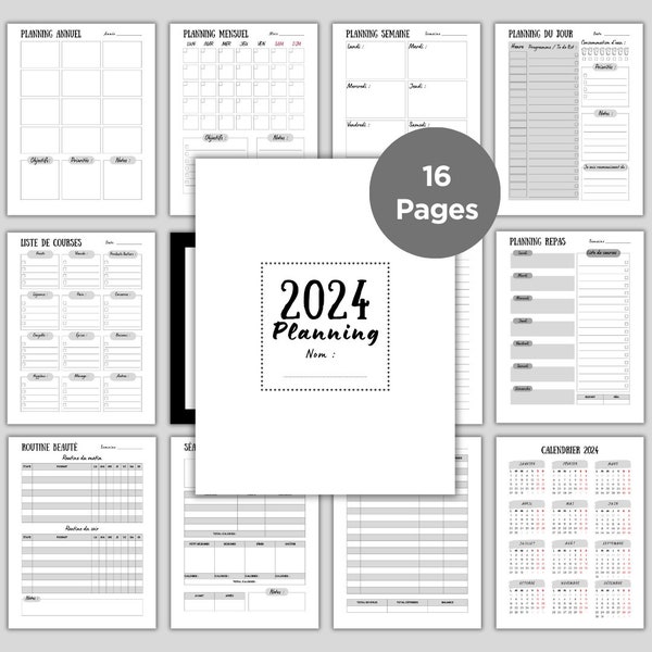 Set of minimalist planners 2024 - 16 pages - PDF to download - A4/A5/US LETTER