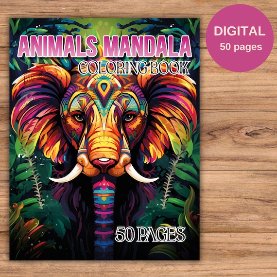 Animals Mandala coloring pages for adults - 50 pages - digital product - A4 size PDF