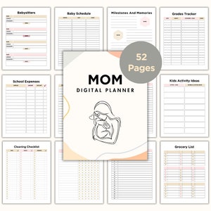 Planificador digital Mamá - 52 páginas - producto digital - PDF tamaño A4 y US LETTER