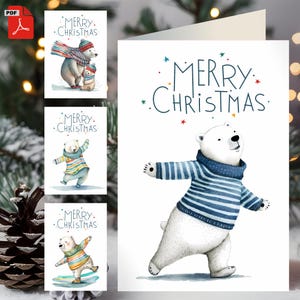 4 christmas cards with text - Folding card + simple double-sided version - Standard formats 5 x 7 po (12.7x17.8 cm) - Digital product