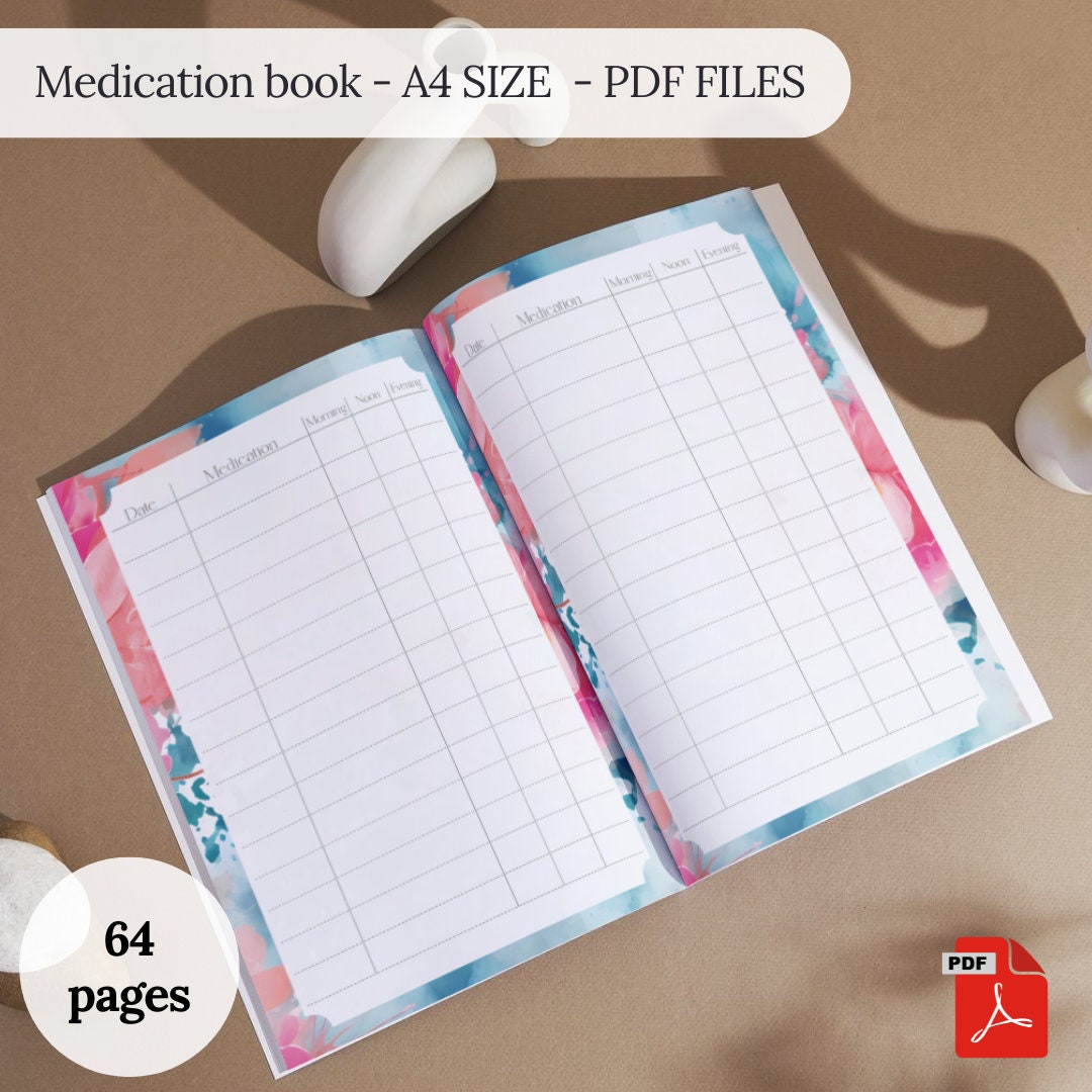 Medication Tracking Notebook - 64 Pages - A4 Size - Pretty Colorful ...