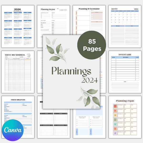 2024 planner bundles - 85 pages - CANVA link - editable - download