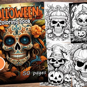 Halloween digital coloring pages: 50 coloring pages of witches, skulls, pumpkins and other scary drawings...
