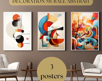 Lot De 3 Posters Sur Toile Géométriques Abstraits - Style Moderne Minimaliste, Impressions HD Sans Cadre Pour Décoration Murale Élégante (60 X 90 Cm)