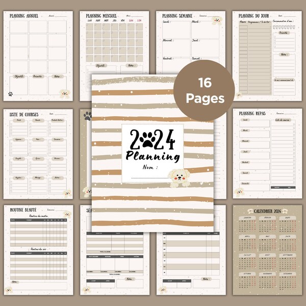 Set of 2024 planners - cute dog design - 16 pages - PDF to download - A4/A5/US LETTER