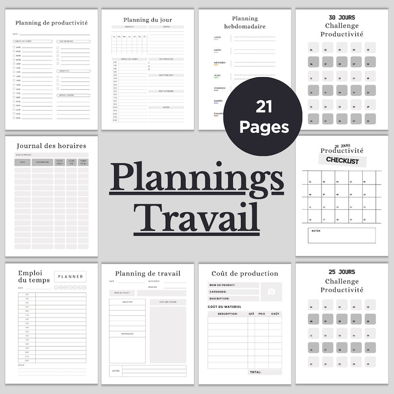Lots de plannings 2024 pour le travail minimaliste 21 pages PDF à