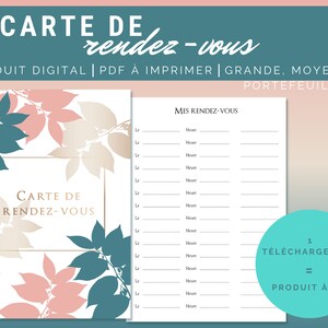 Carte de rendez-vous personnelle | Digital et imprimable | Joli design | Notez tous vos rendez-vous | Petits et moyens formats