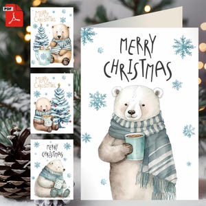 4 kerstkaarten met tekst - Vouwkaart + eenvoudige dubbelzijdige versie - Standaardformaten 12,7x17,8 cm (5 x 7 inch) - Digitaal product