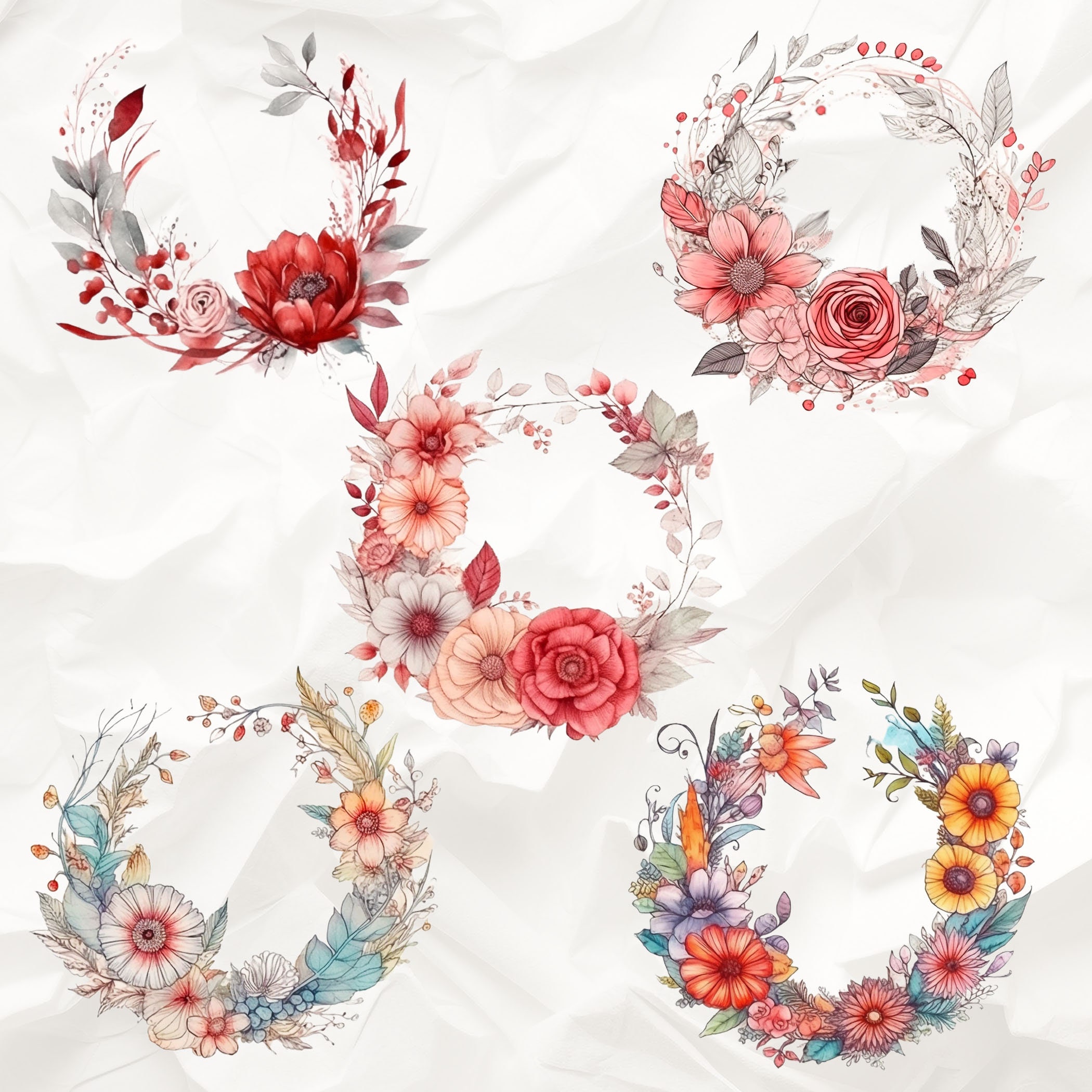 Watercolor Boho Wreath Clipart Boho Floral Clipart Boho - Etsy