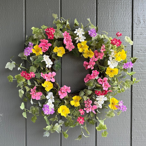 22" Spring Cosmos & Camelia Wreath with Twig Base for Front Door | Spring Camelia Wreath | Summer Lavender Wreath |  | Home Decor