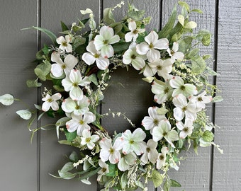 24" Dogwood Wreath with Twig Base for Front Door | Grey Wreath | Dogwood Wreath | Twig Base | Wedding | Spring Wreath