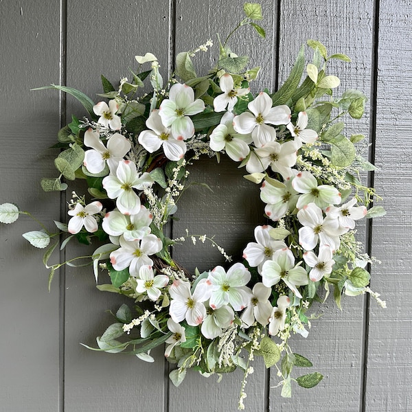24" Dogwood Wreath with Twig Base for Front Door | Grey Wreath | Dogwood Wreath | Twig Base | Wedding | Spring Wreath