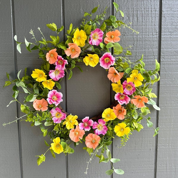 24'' Spring Daisy Wreath /Twig Base for Front Door | Large Spring Yellow Wreath | Summer Pink Wreath |  | Home Decor | Daisy Wreath