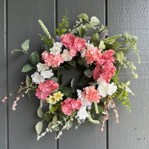 16" Pink Hydrangea Wreath for Front Door | Spring Lavender Wreath | Pink Floral Wreath |  | Hydrangea Wreath |