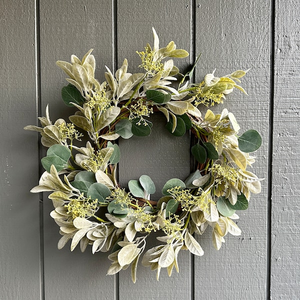 20" Euca Leaf Wreath with Twig Base for Front Door | Spring Eucalyptus Wreath with Seeds | Summer Green Wreath |
