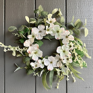 16" Dogwood White Wreath for Front Door | Spring Dogwood Wreath | Summer White Wreath | Home Decor |