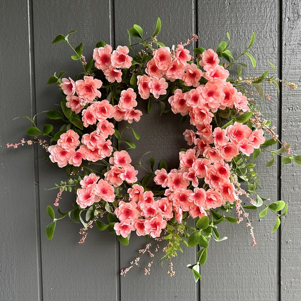 22" Spring Pink Cherry Blossom Wreath for Front Door | Cherry Wreath for Spring | Summer Cherry Blossom Wreath |