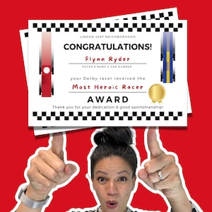 Editable Award Certificates | Pinewood Race Car Derby | Race Car Party | Digital 8.5x11 2-UP & PDF | Digital ONLY Canva Template - #DD05CERT