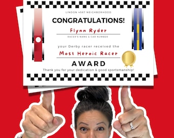 Editable Award Certificates | Pinewood Race Car Derby | Race Car Party | Digital 8.5x11 2-UP & PDF | Digital ONLY Canva Template - #DD05CERT