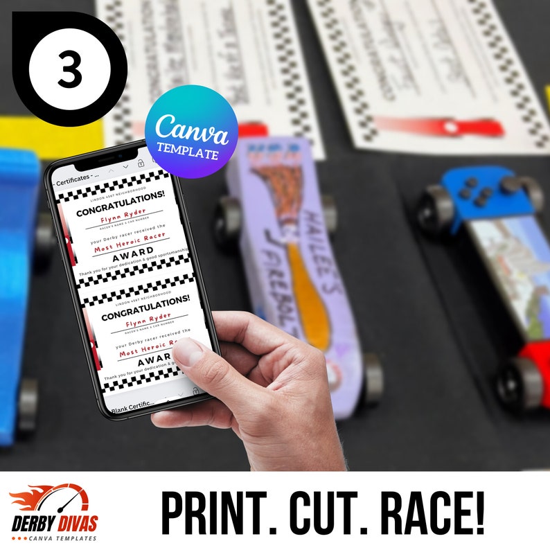 Editable Award Certificates Pinewood Race Car Derby Race Car Party Digital 8.5x11 2-UP & PDF Digital ONLY Canva Template DD05CERT image 6