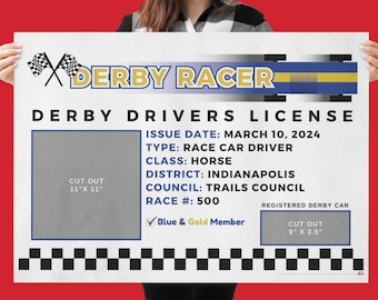 Editable POSTER 24x36 Drivers License Pinewood Race Car Derby! Derby Race Photo Poster | Blue or Pink Derby| Digital ONLY Canva Template