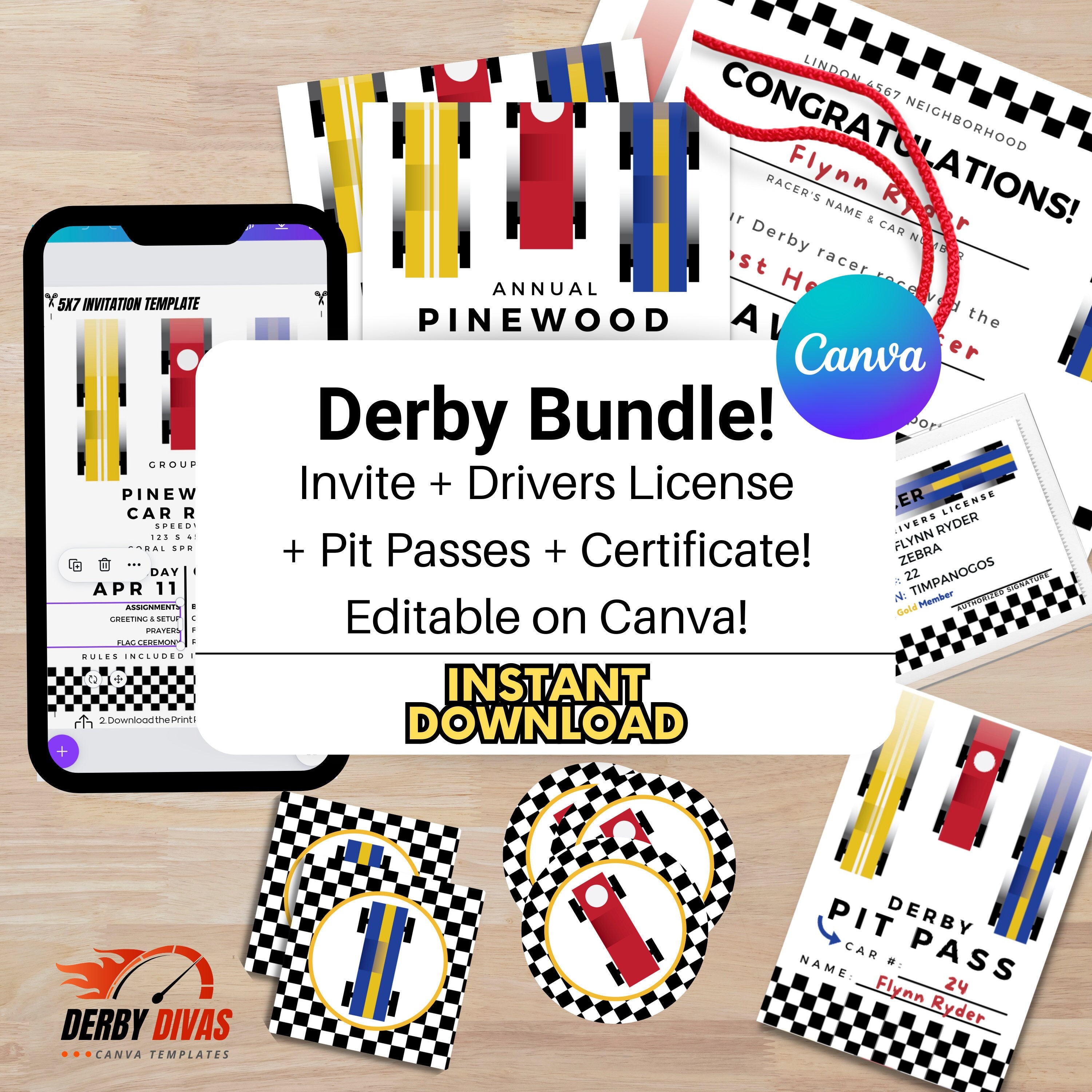 BUNDLE Digital CANVA Templates Pinewood Race Car Derby Derby Invites