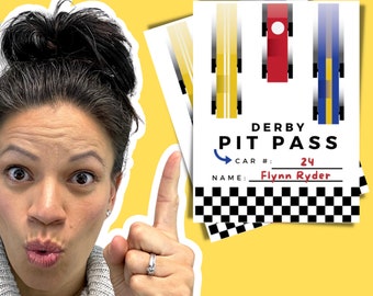Editable Derby Pit Passes | Pinewood Race Car | Checkered Race Car Party | Digital 8.5x11 6-UP | Digital ONLY Canva Template - #DD04PASS