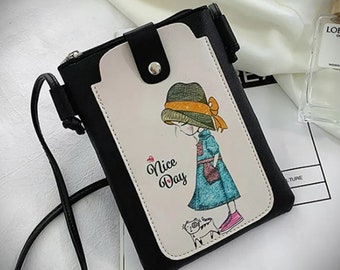 Women'S Spring&Summer Pu Leather Portrait Fashion Square Zipper Phone Wallet