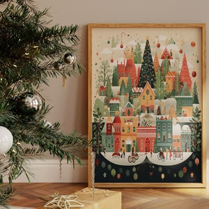 Christmas Wall Art Printable , Christmas Art Print , Christmas Tree Illustrations , Abstract Christmas Art Prints, Digital Instant Download