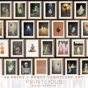 Stampe da parete della galleria SET di 30 gallerie d'arte stampabili di Halloween, set da parete della galleria di Halloween, stampa digitale di Halloween, arte da parete spettrale