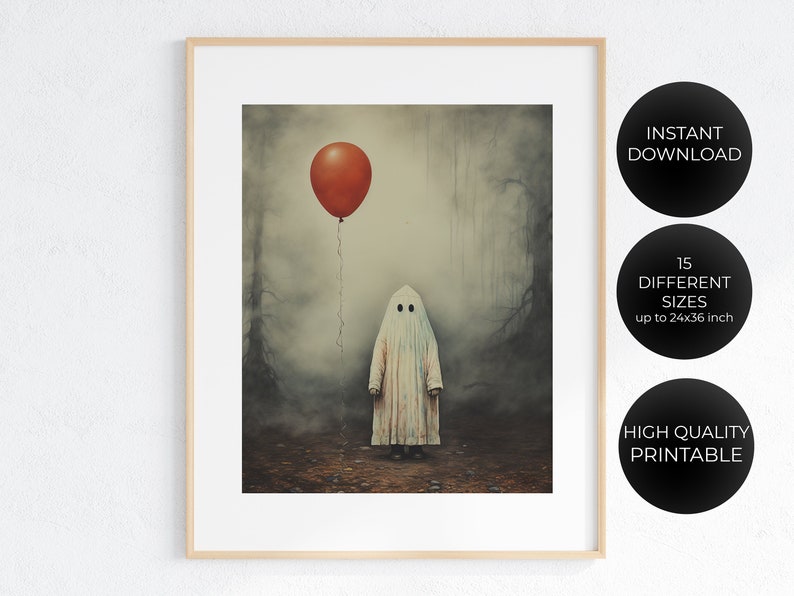 Ghost in the Foggy Forest Art Print , Halloween ghost wall art print , Dark Academia Room Decor , Ghost Print Poster , Instant Download image 2