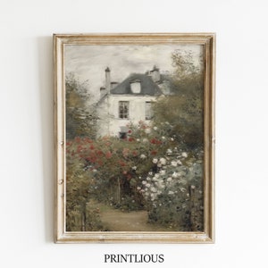 Rose Garden Vintage Painting Printable Vintage English Cottage Art Printable Vintage Landscape Art Print Dining Room Decor Digital Download