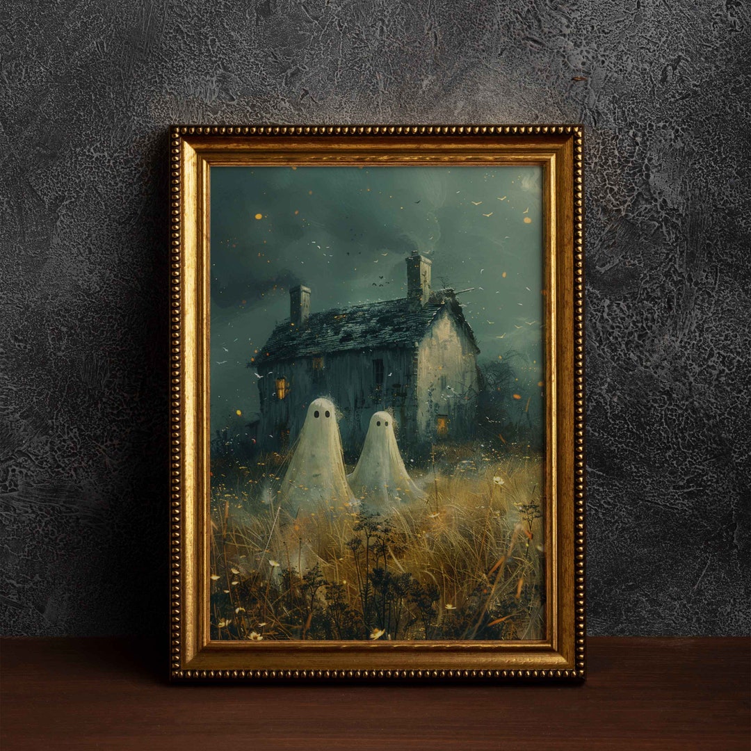 Spooky Ghosts in Haunted House Art Print, Halloween Wall Decor, Ghost ...